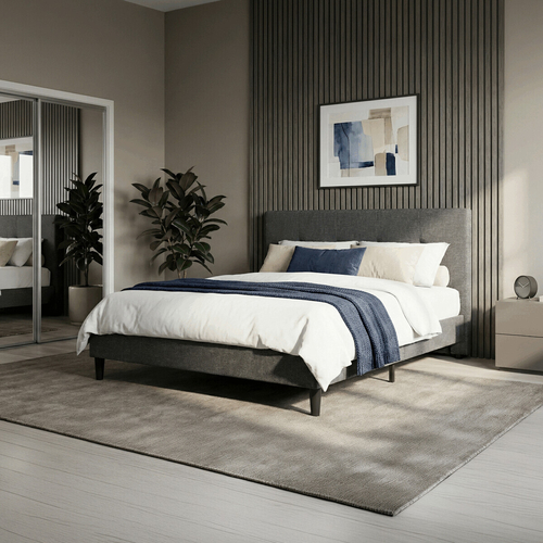 Dvoulůžková postel, látka, šedá, BED-M160 GREY2