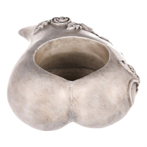 Srdce s růžemi - polyresin, na čaj./LED svíčku, šedé