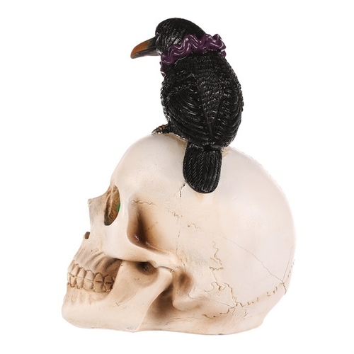 Lebka s havranem - Halloween, polyresin, LED osvětlení