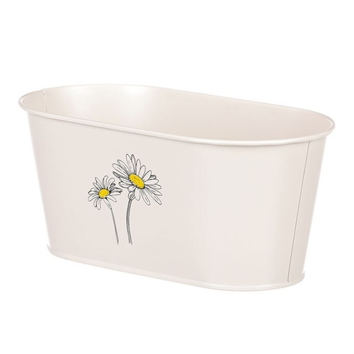 Obal kovový - truhlík s kopretinami, barva krémová