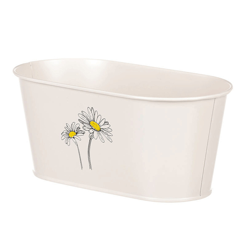 Obal kovový - truhlík s kopretinami, barva krémová