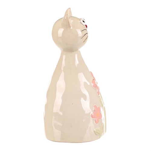 Kočka - keramická figurka, dekor květin, vel. L, žluto-zelená