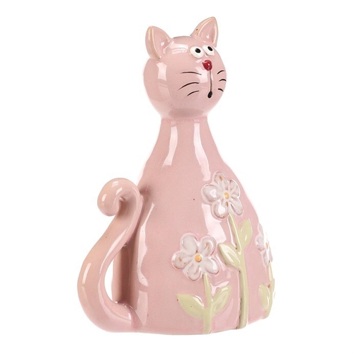 Kočka - keramická figurka, dekor květin, vel. M, růžová