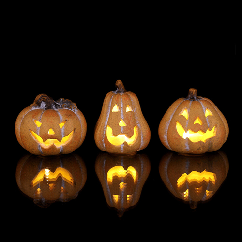 Dýně s obličejem - mix 3 druhů, LED osvětl., žluté, cena za 1 ks