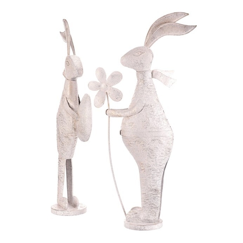 Zajíc kovový - s patinou, bílý, vel. M, mix 2, cena za 1 ks