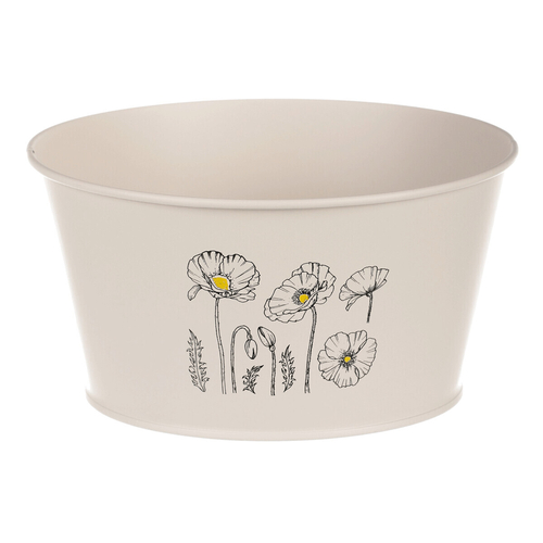 Obal kovový - nízký, motiv kvetoucího máku, krémový