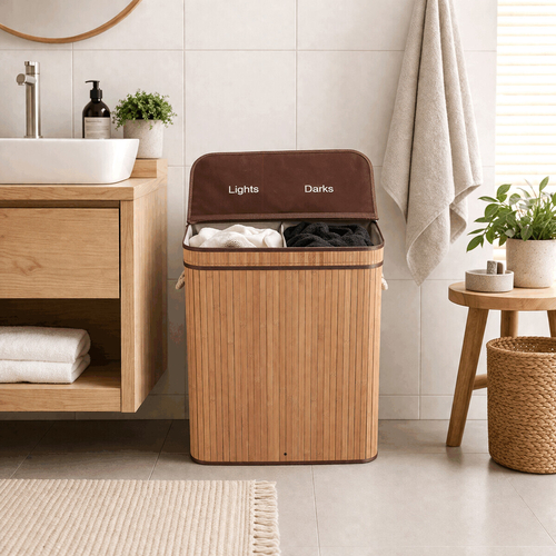 Koš prádelní - bambusový, s víkem, barva přírodní