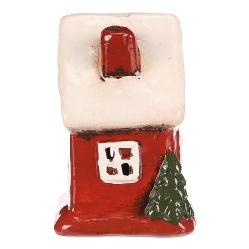 Domeček keramický - LED osvětlení, červený s bílou střechou