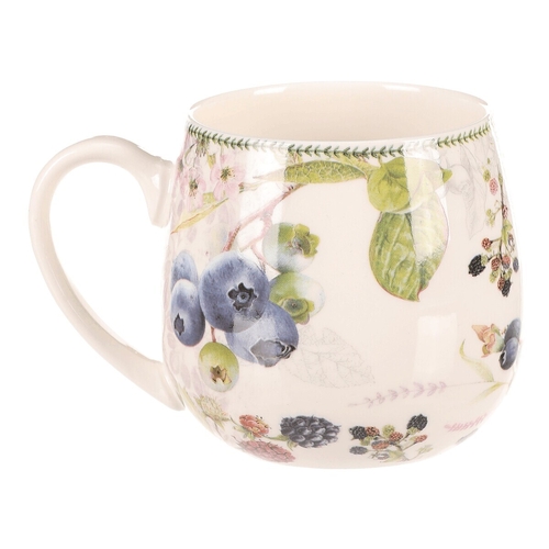 Hrneček v dárkové dóze - porcelán, bílý s lesními plody