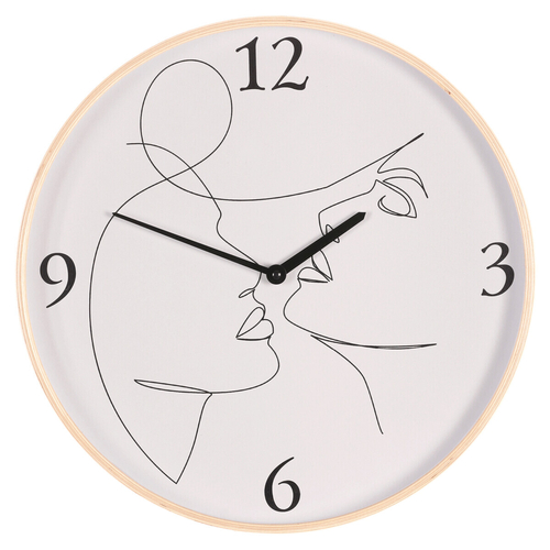 Hodiny nástěnné - pr. 40 cm, MDF a dřevěný rám, motiv tváří