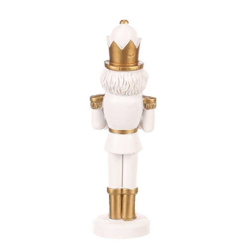 Voják s dárkem - figurka na postavení, polyresin, barva bílo-zlatá