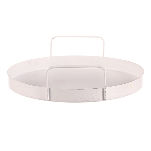 Tác kovový s uchy - kulatý tvar, barva bílá