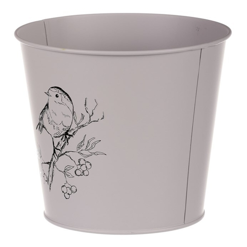 Obal kovový - motiv ptáčka, barva šedá