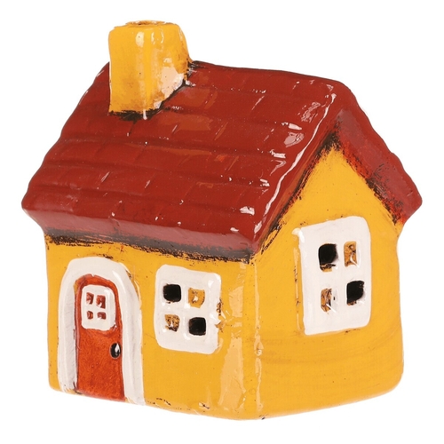 Domeček keramický - LED osvětlení, žlutý s červenou střechou