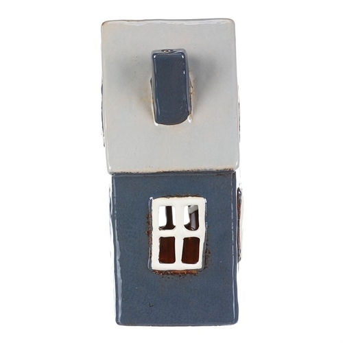 Domeček keramický - na čajovou svíčku, modro-šedý