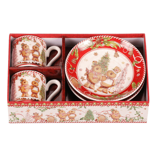 Hrnečky s podšálky - porcelán, dárkový set po 2 kusech, vánoční