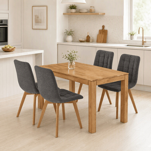 Jídelní set s 4 židlemi Deneb, šedá, 140x80x75cm, masiv, dub, ASE-1040 GREY2