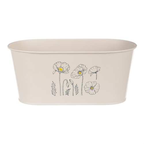 Truhlík kovový - motiv kvetoucího máku, krémový