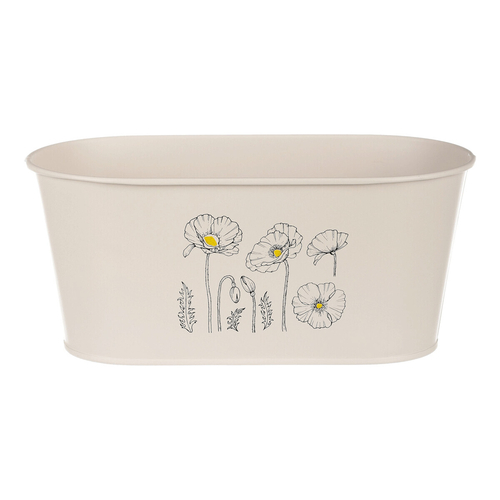 Truhlík kovový - motiv kvetoucího máku, krémový