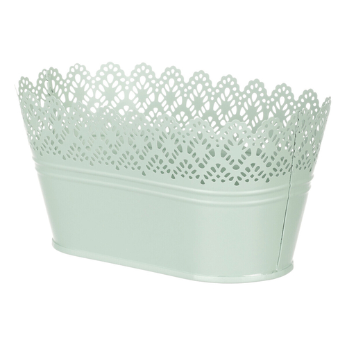 Obal kovový - truhlík, krajkový okraj, barva zelená