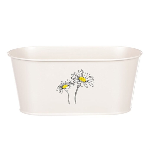 Obal kovový - truhlík s kopretinami, barva krémová