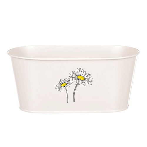 Obal kovový - truhlík s kopretinami, barva krémová