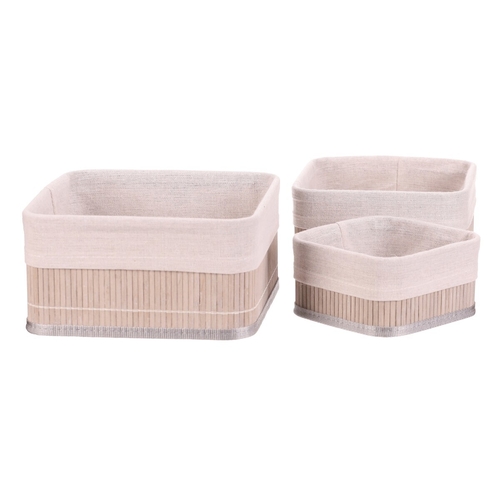 Koš regálový - bambus, šedý, cena za sadu 3 ks