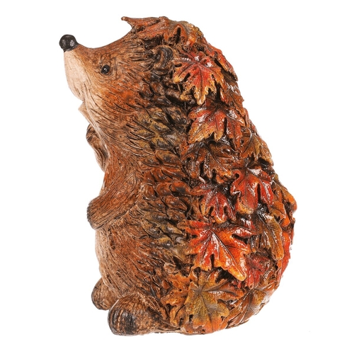 Ježek s barevnými lístky - polyresin, stojící, oranžovo-hnědý