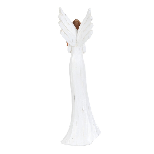 Anděl - figurka z polyresinu, imitace dřeva, vel. M, bílý