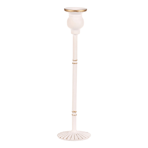 Svícen kovový - 30 cm, na kónickou svíčku, bílý