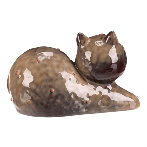 Kočka - keramická figurka, ležící, vel. XL, hnědá