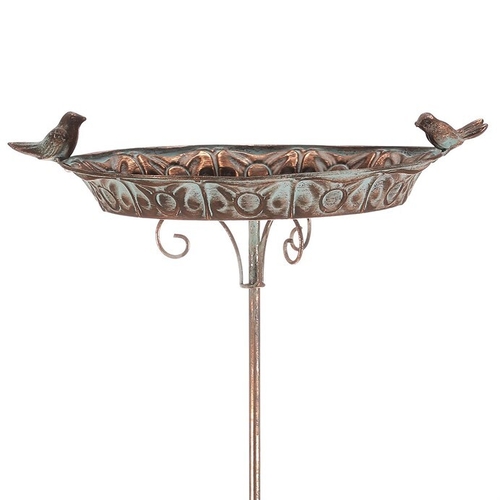 Krmítko/pítko - kovový zápich, 88 cm, s ptáčky, barva měděná