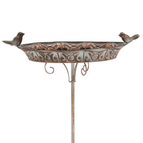 Krmítko/pítko - kovový zápich, 88 cm, s ptáčky, barva měděná