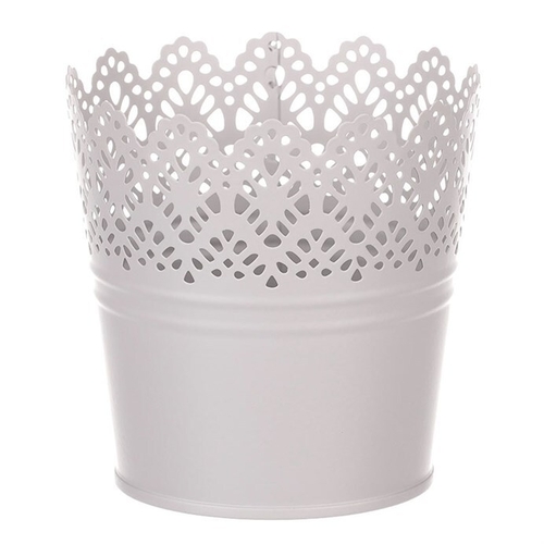 Obal kovový - kulatý, krajkový okraj, barva šedá