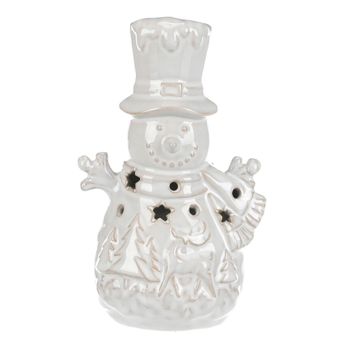 Sněhulák - keramická figurka, LED osvětl., menší, barva krémová