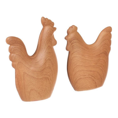 Slepice s kohoutem - polyresin, imitace dřeva, cena za sadu 2 ks