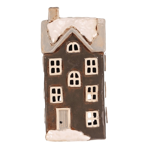 Domeček keramický - patrový, na čajovou svíčku, tm. šedý