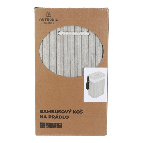 Koš prádelní - bambusový, s víkem, šedý