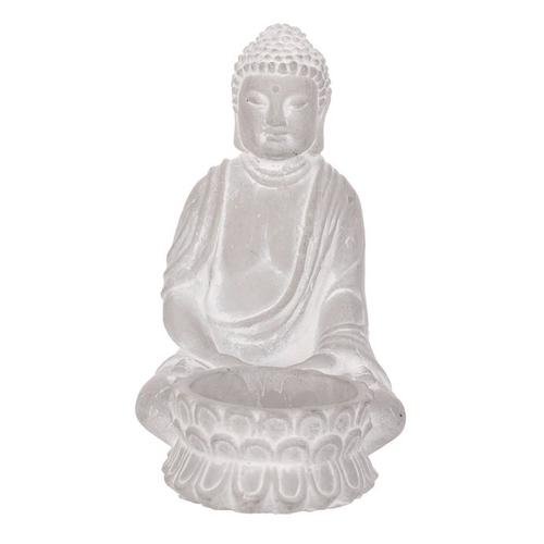 Buddha sedící - betonová soška, kalíšek na svíčku, barva šedá