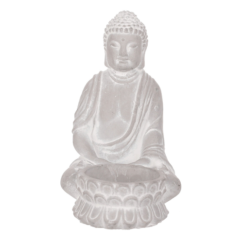 Buddha sedící - betonová soška, kalíšek na svíčku, barva šedá