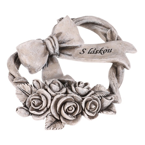 Srdce se stuhou a mašlí - pietní, polyresin, šedá