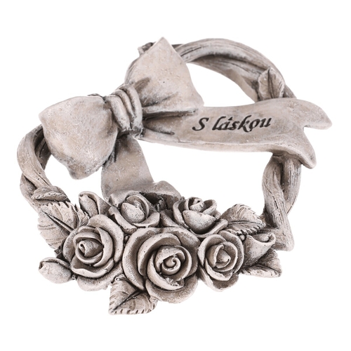 Srdce se stuhou a mašlí - pietní, polyresin, šedá