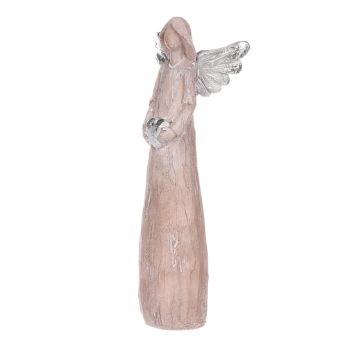 Anděl se srdcem - figurka z polyresinu, imitace dřeva