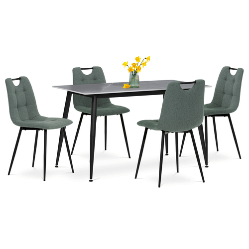 Jídelní set s 4 židlemi, 130x70x76cm, keramika, mramor, ASE-1001 GRN2