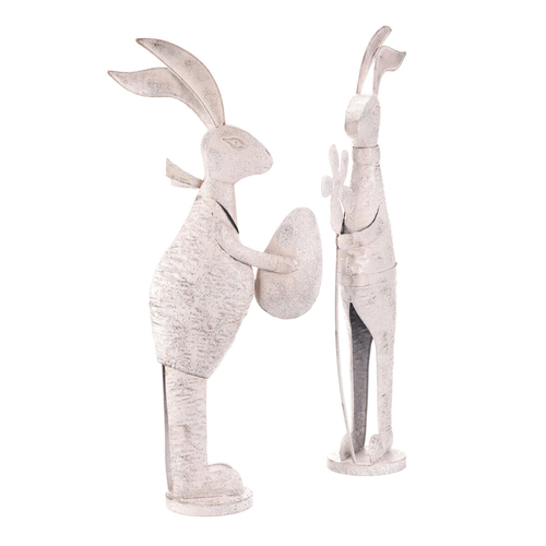 Zajíc kovový - s patinou, bílý, vel. M, mix 2, cena za 1 ks