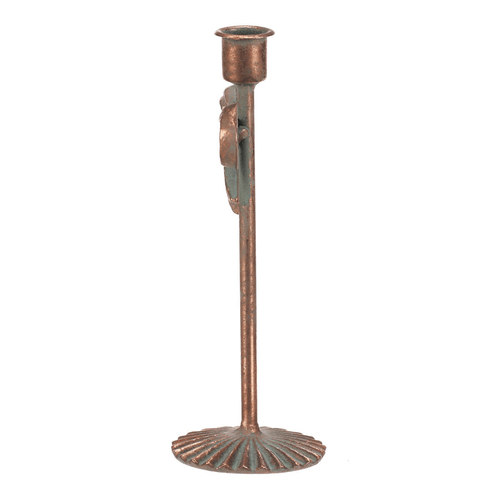 Svícen kovový - 22 cm, s mašlí, na kónickou svíčku, měděný