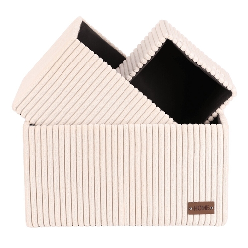 Koš regálový - manšestrový potah, krémový, cena za sadu 3 ks