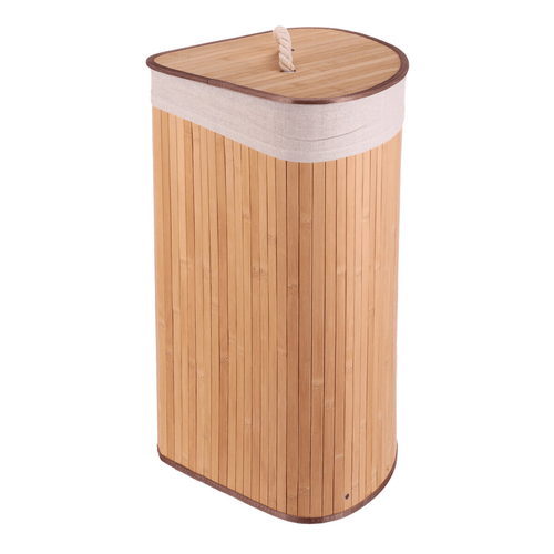 Koš prádelní - bambusový, rohový s víkem, přírodní