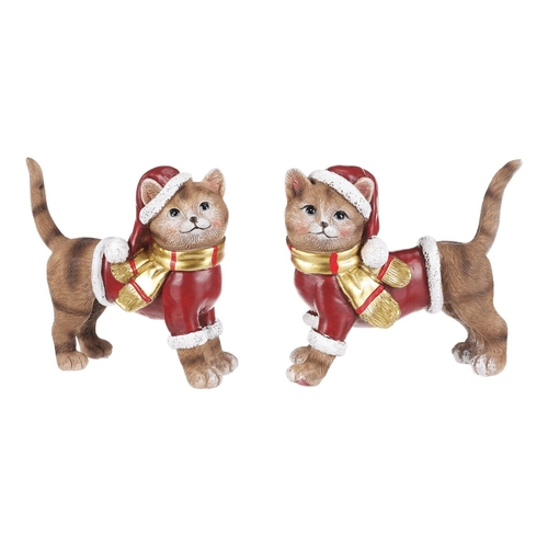 Kočka - vánoční figurka, polyresin, vel. S, červeno-hnědá, mix 2, cena za 1 ks