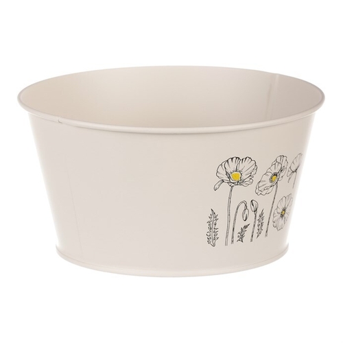 Obal kovový - nízký, motiv kvetoucího máku, krémový